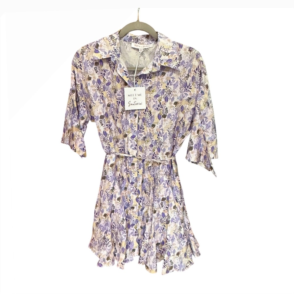 Meet Me In Santorini Mini Dress Floral Print‎ Size M NWT Tie Waist Cottagecore
